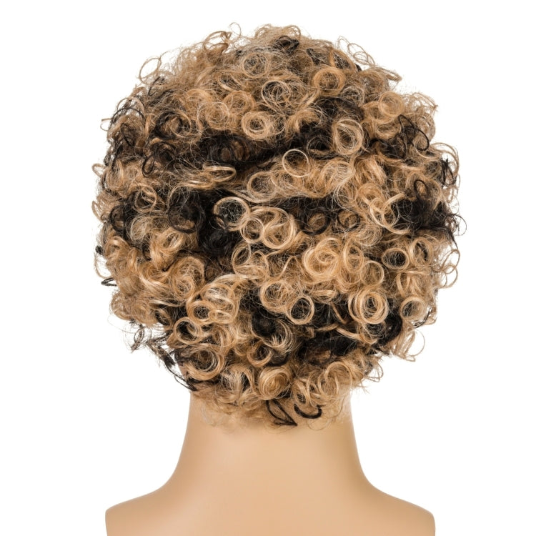 Men Wig Curls Hair Chemical Fiber Headgear(Brown+Black)
