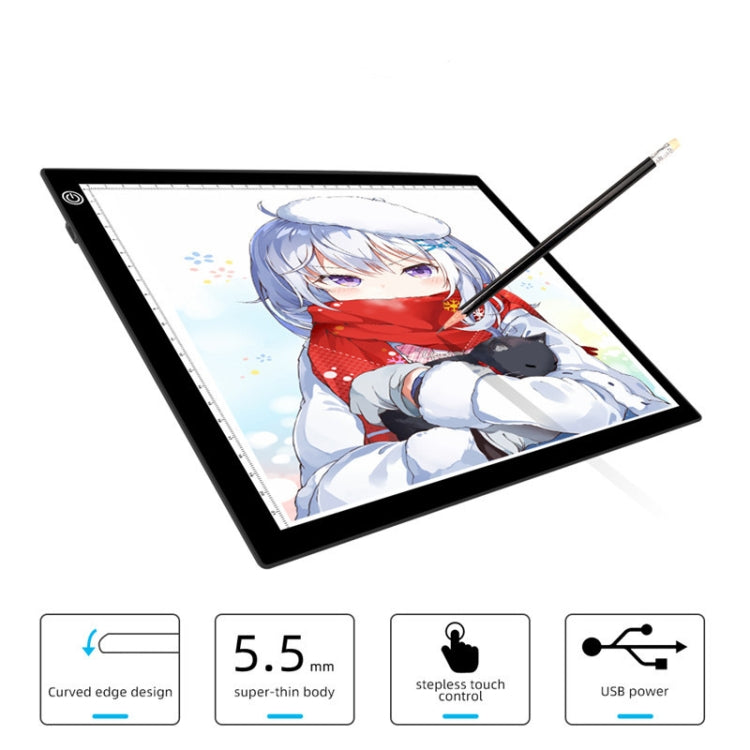 Copy Station Anime Drain Station LED Copy Board With Magnetic Suction Light Board Drawing Plate With USB Cable, Specification: A3 Stepless Dimming (Black)