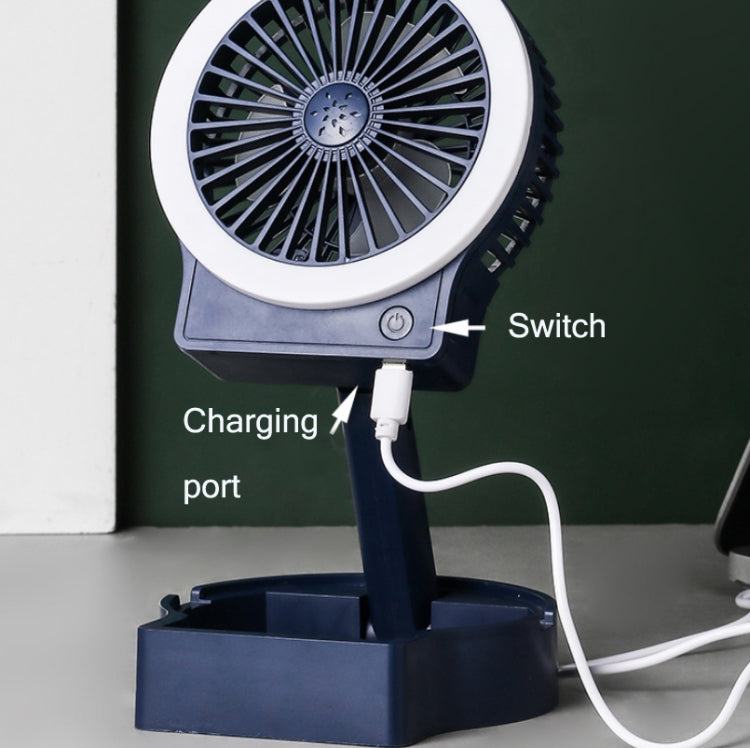 USB Charging Folding Fan With Lamp Student Bedside Table Fan With Mobile Phone Holder