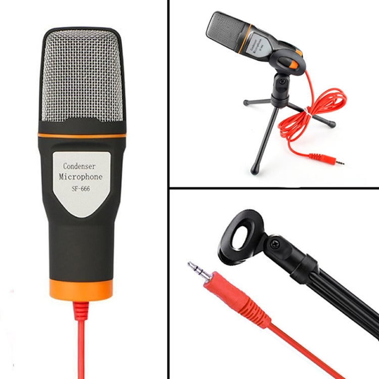 SF-666 Computer Voice Microphone With Adapter Cable Anchor Mobile Phone Video Wired Microphone With Bracketcket, Colour: Golden