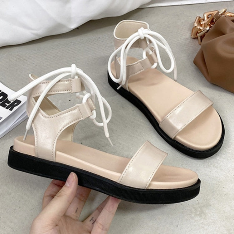 Flat Lace-Up Sandals Thick-Soled Comfortable Fashionable Roman Style Women Shoes, Size: 37