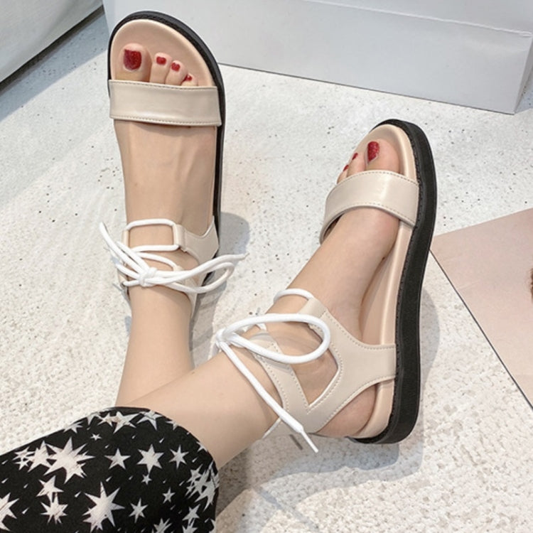 Flat Lace-Up Sandals Thick-Soled Comfortable Fashionable Roman Style Women Shoes, Size: 37