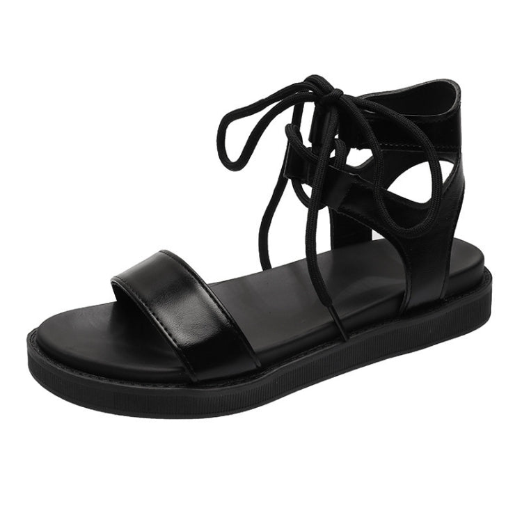 Flat Lace-Up Sandals Thick-Soled Comfortable Fashionable Roman Style Women Shoes, Size: 38