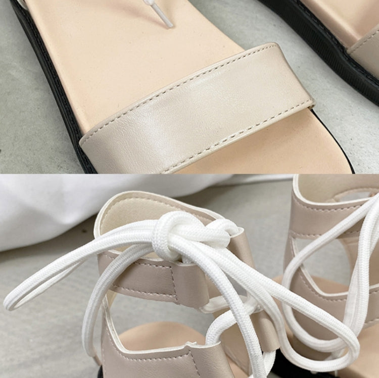 Flat Lace-Up Sandals Thick-Soled Comfortable Fashionable Roman Style Women Shoes, Size: 38