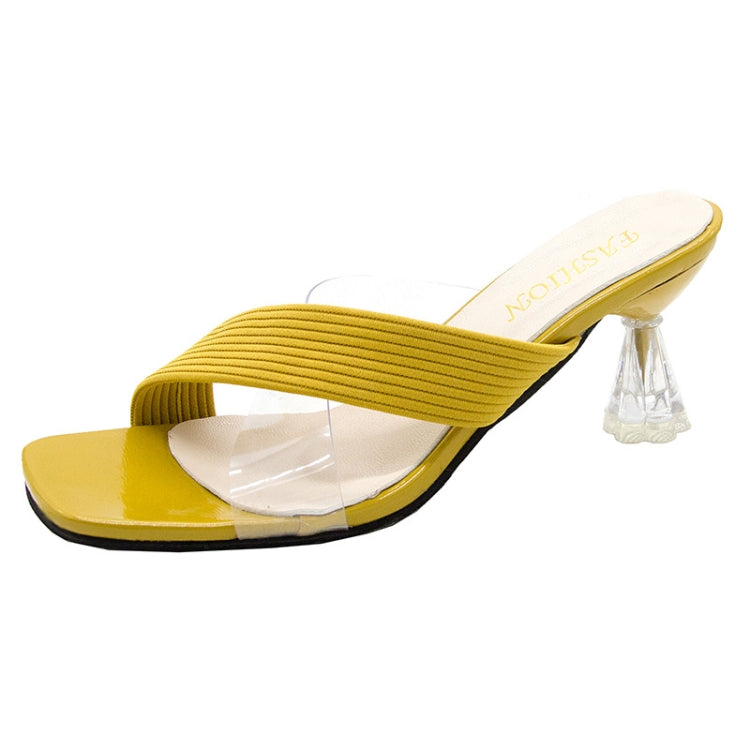 Ladies Outer Slippers Transparent Open Toe High Heel Sandals, Size: 37(Yellow)