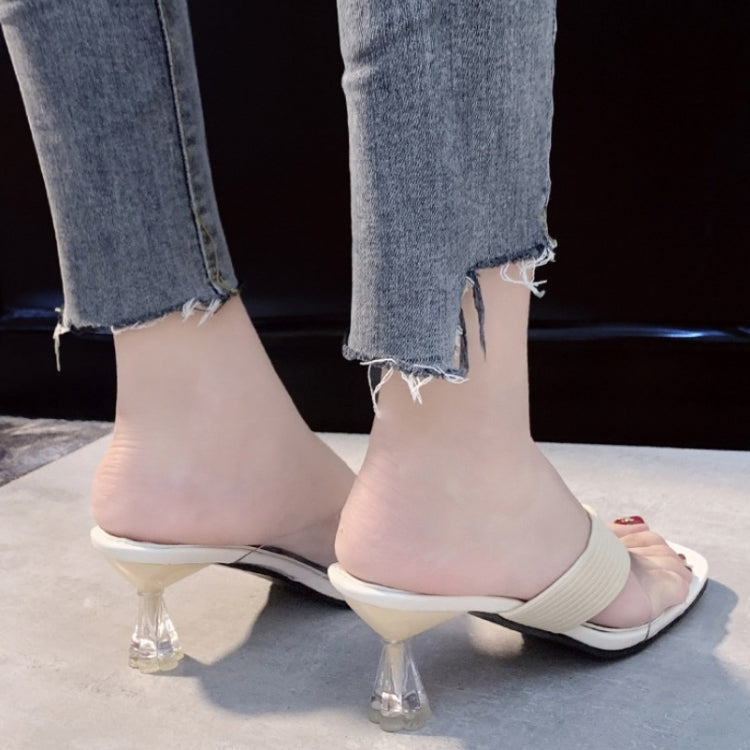 Ladies Outer Slippers Transparent Open Toe High Heel Sandals, Size: 37(Yellow)