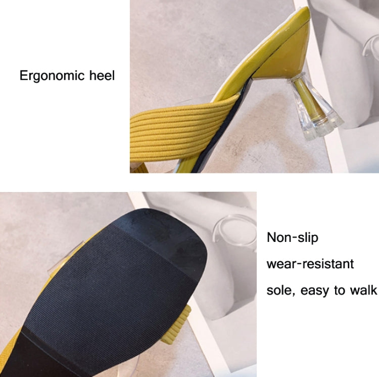 Ladies Outer Slippers Transparent Open Toe High Heel Sandals, Size: 37(Yellow)