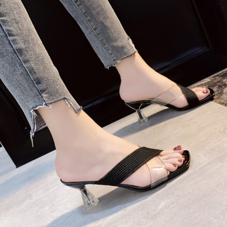 Ladies Outer Slippers Transparent Open Toe High Heel Sandals, Size: 39