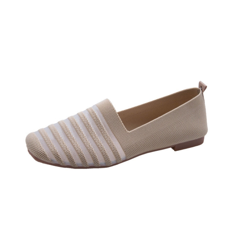 Women Square Toe Shallow Mouth Flat Beanie Shoes Soft Sole Comfortable Knitted Ballet Shoes, Size: 35
