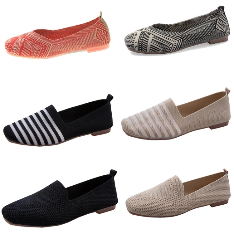 Women Square Toe Shallow Mouth Flat Beanie Shoes Soft Sole Comfortable Knitted Ballet Shoes, Size: 40