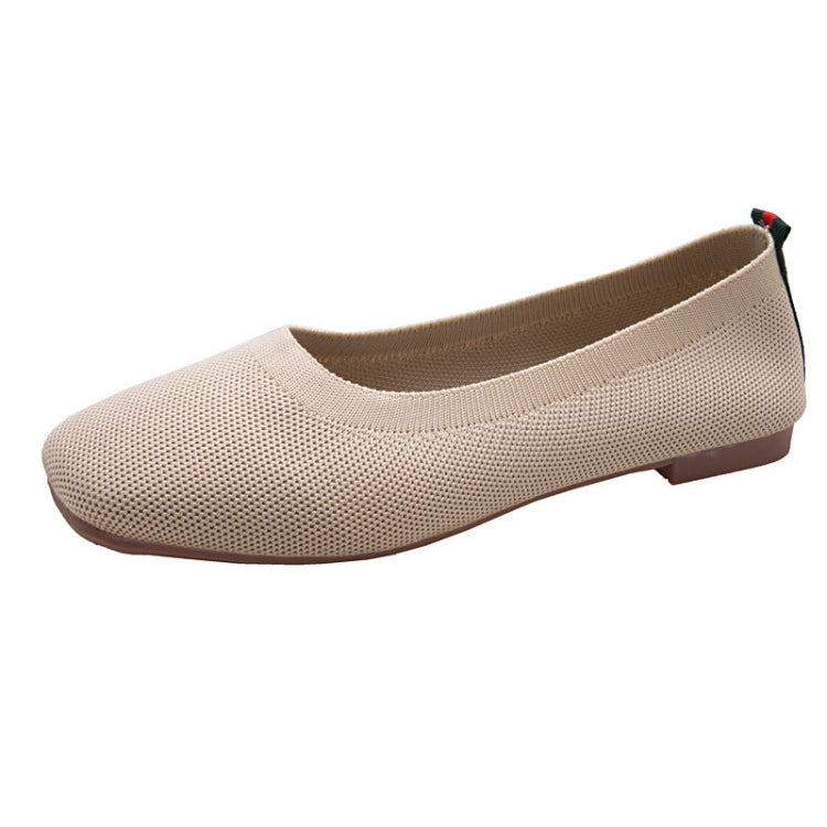 Women Square Toe Shallow Mouth Flat Beanie Shoes Soft Sole Comfortable Knitted Ballet Shoes, Size: 40