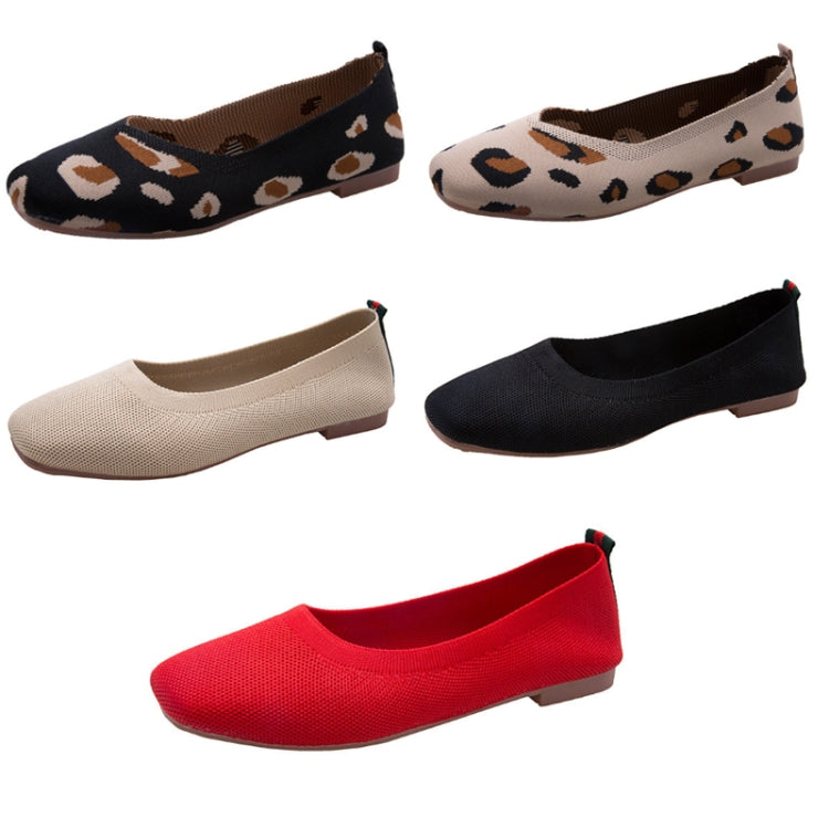 Women Square Toe Shallow Mouth Flat Beanie Shoes Soft Sole Comfortable Knitted Ballet Shoes, Size: 40