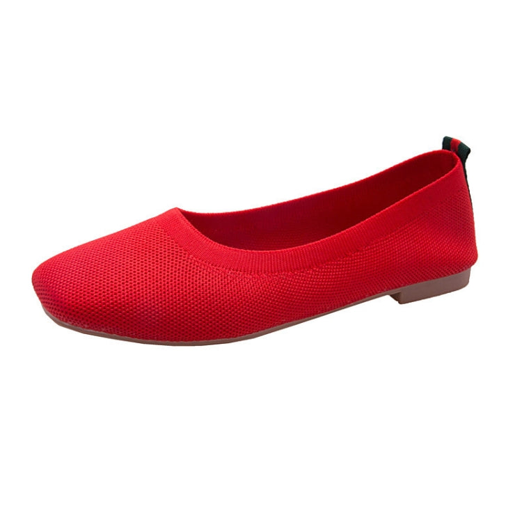 Women Square Toe Shallow Mouth Flat Beanie Shoes Soft Sole Comfortable Knitted Ballet Shoes, Size: 40