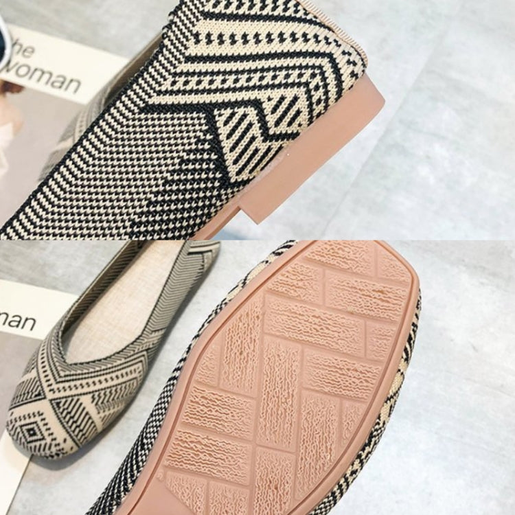 Women Square Toe Shallow Mouth Flat Beanie Shoes Soft Sole Comfortable Knitted Ballet Shoes, Size: 40