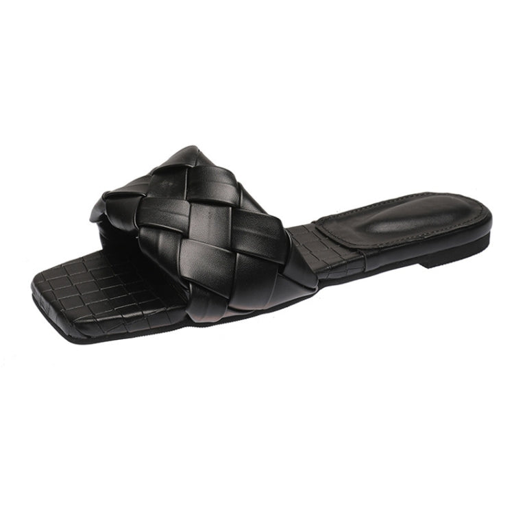 Ladies Flat Outer Wear Slippers Fashion Woven Sandals, Size: 36(Black)