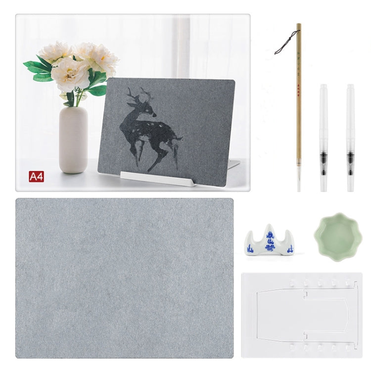 Writing Brush Water Calligraphy Practice Set Water Writing Board Reusable Water Writing Cloth A4