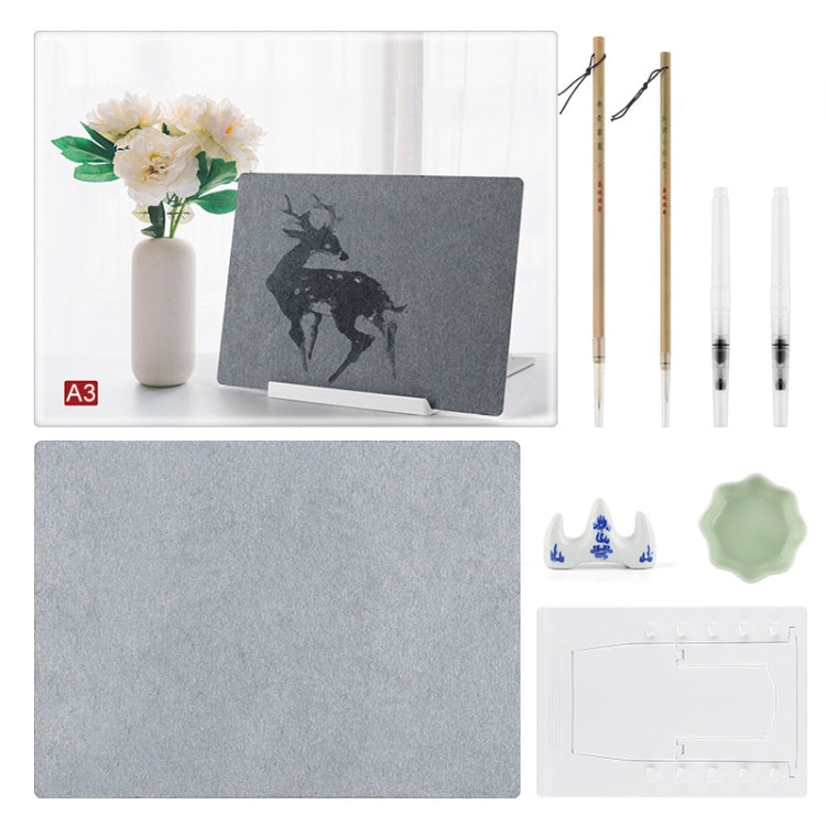 Writing Brush Water Calligraphy Practice Set Water Writing Board Reusable Water Writing Cloth A3