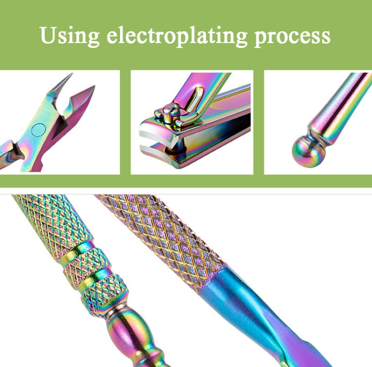 2 Sets 2 In 1 FABIYAN Color Titanium Nail Art Tool Set Dead Skin Shears Steel Push Nail File Pliers
