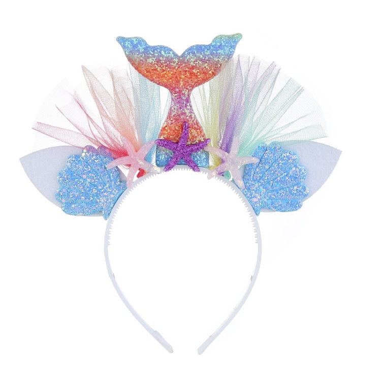 2 PCS Rainbow Mermaid Headband Children Party Hair Accessories Net Gauze Flower Animal Hair Accessories