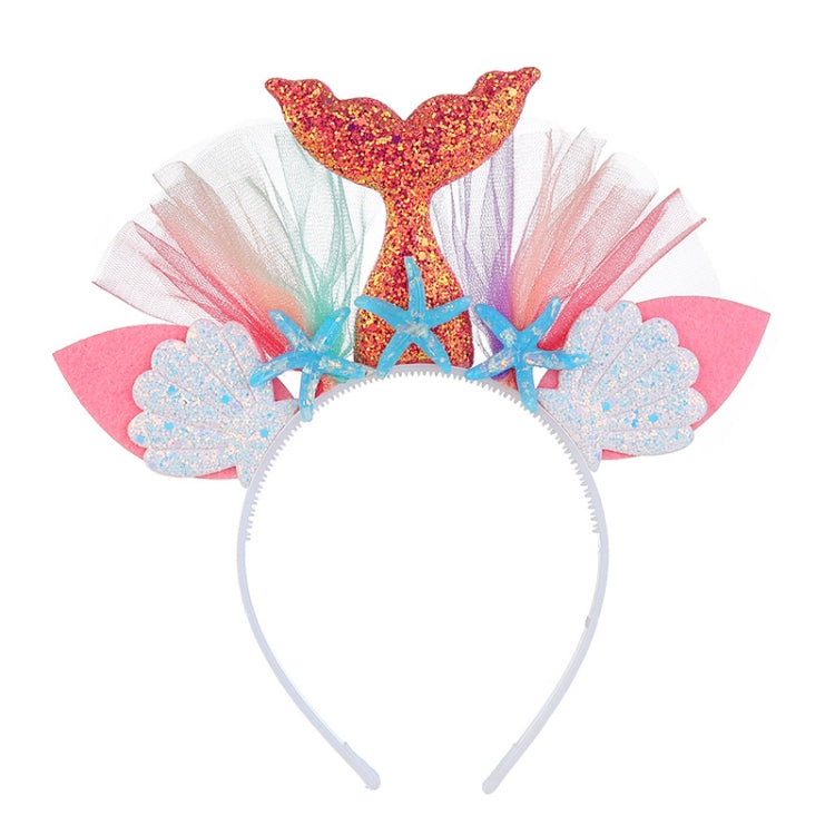 2 PCS Rainbow Mermaid Headband Children Party Hair Accessories Net Gauze Flower Animal Hair Accessories