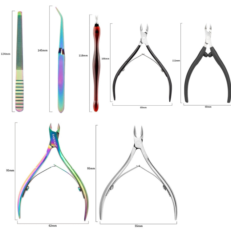 FABIYAN Stainless Steel Dead Skin Shear Steel Push Nail Art Tool Set, Specification:    Set 13