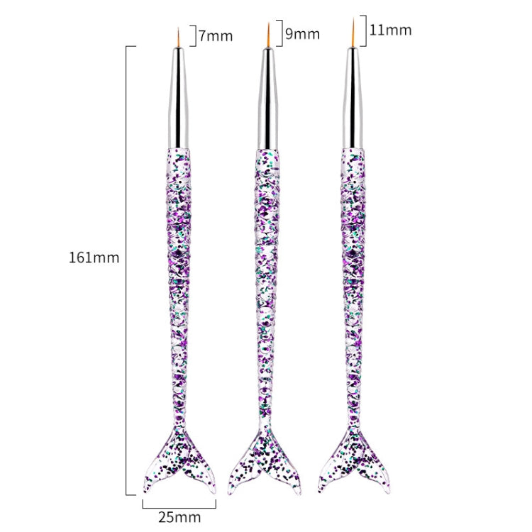 3 PCS 3 in 1 Nail Art Draw Line Abd Light Therapy Pen Fishtail Clear Purple Green Nail Pen, Color Classification: Draw Line Pen