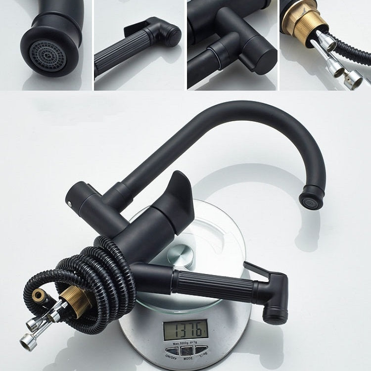 Kitchen Pull-Out Double Faucet Water Table Hot And Cold Water Faucet, Specification: Round Spray Pull