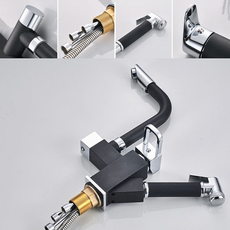 Kitchen Pull-Out Double Faucet Water Table Hot And Cold Water Faucet, Specification: Cube Spray Pull