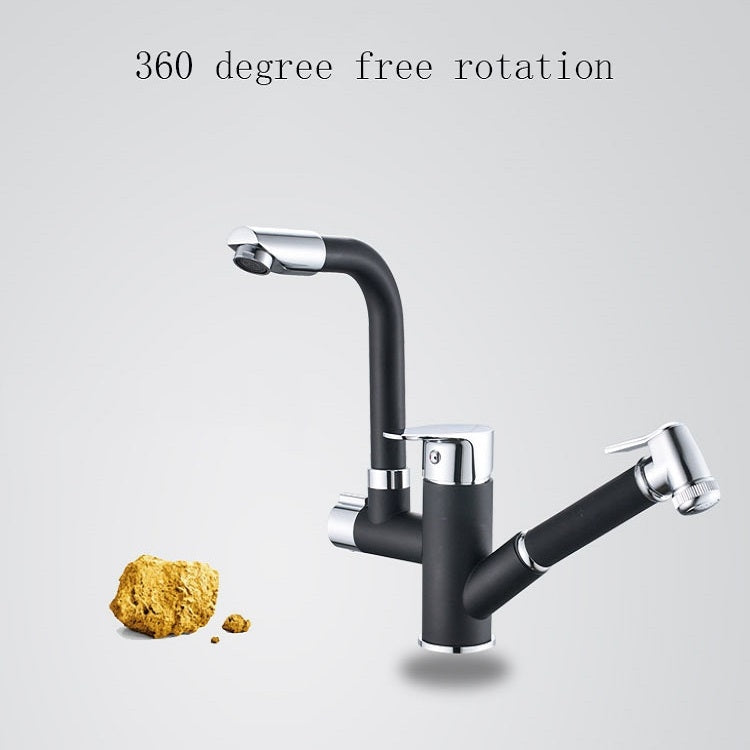Kitchen Pull-Out Double Faucet Water Table Hot And Cold Water Faucet, Specification: Cube Universal Distortion