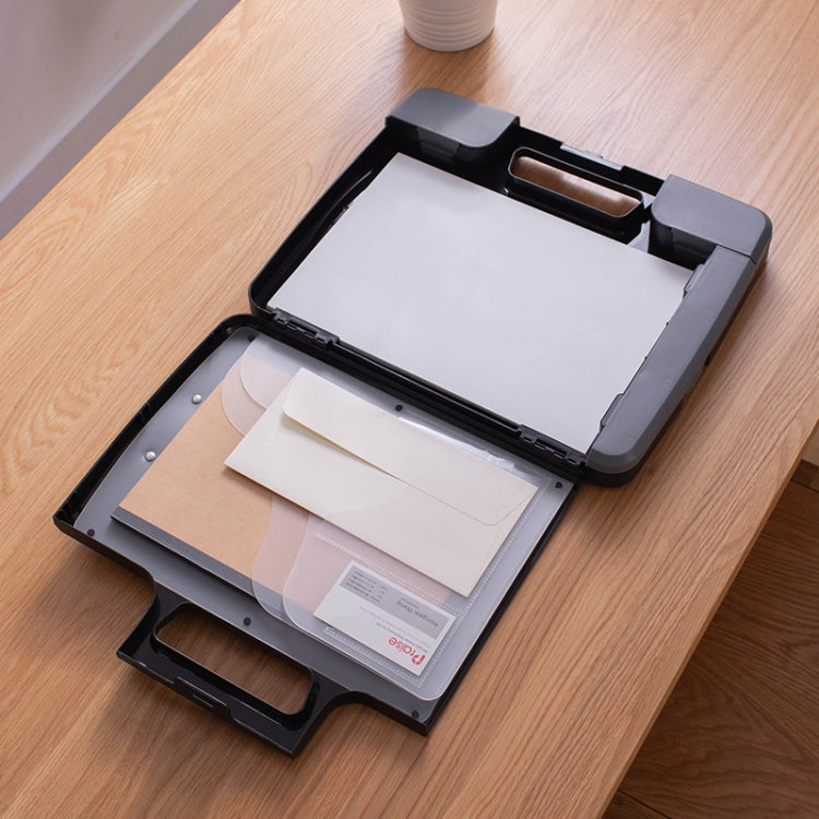 A4 File Box Folder With Calculator Writing Board Data Storage Box(Black)