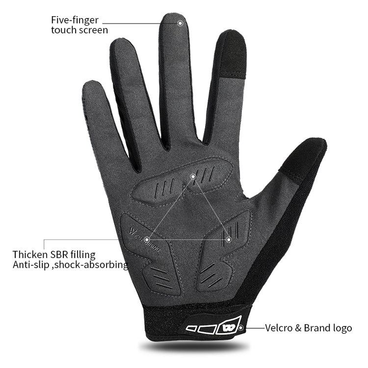 WEST BIKING YP0211207 Riding Full Finger Gloves Road Bike Mountain Bike Locomotive Shock Absorber Gloves, Size: L