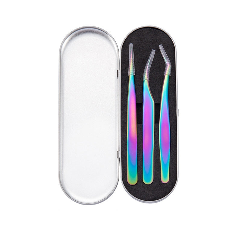 Nail Art Eyelash Tweezers Stainless Steel Colorful High Precision Grafting Eyelash Curler, Specification: 3 In 1 Colorful Titanium