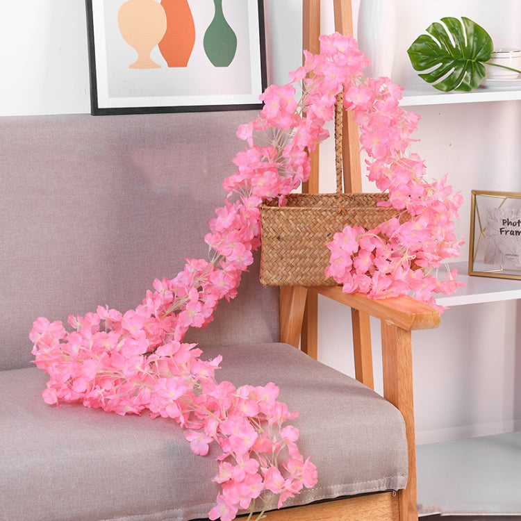 2 PCS Simulation Sakura Rattan Plastic Decorative Flower Vine, Colour: 256 Flowers Deep Pink