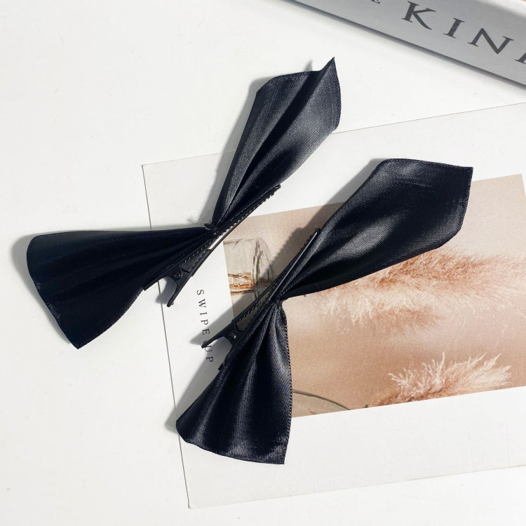 10 Pairs Half Bow Hair Clip Retro Girl Side Duckbill Clip Hair Ornament, Colour: Polyester Black