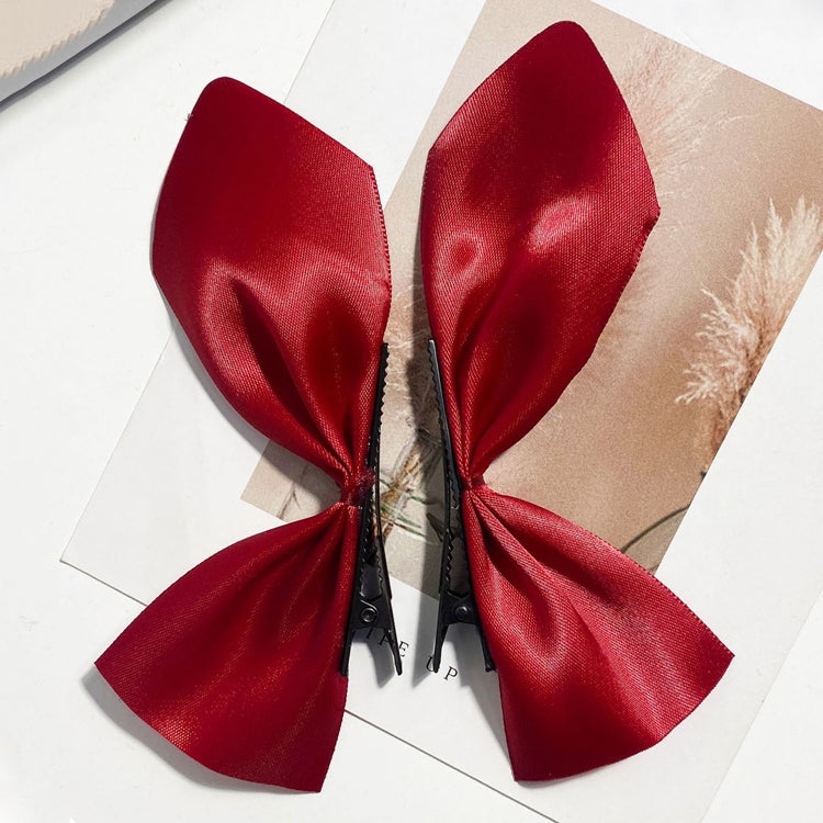 10 Pairs Half Bow Hair Clip Retro Girl Side Duckbill Clip Hair Ornament, Colour: Polyester Red
