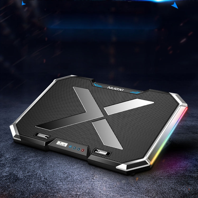 NUOXI Q8 Notebook Radiator LCD Screen Button Controllable RBG Luminescence Computer Cooling Base(Black)