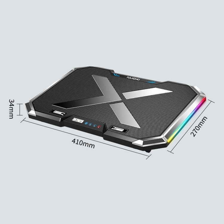 NUOXI Q8 Notebook Radiator LCD Screen Button Controllable RBG Luminescence Computer Cooling Base(Black)