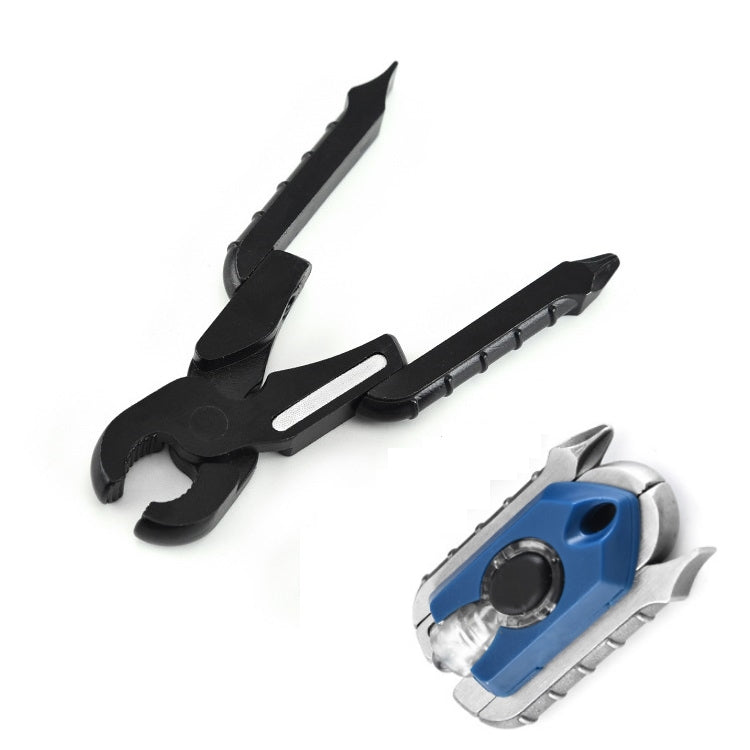 9 In1 Multifunctional Stainless Steel Folding Pliers EDC Outdoor Tools, Specification: Black Pliers + Blue Light