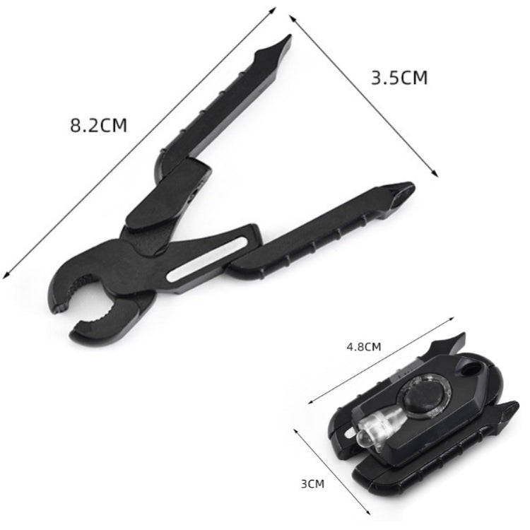 9 In1 Multifunctional Stainless Steel Folding Pliers EDC Outdoor Tools, Specification: Black Pliers + Blue Light