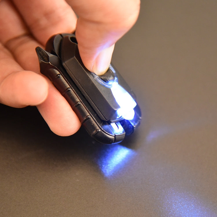 9 In1 Multifunctional Stainless Steel Folding Pliers EDC Outdoor Tools, Specification: Black Pliers + Blue Light