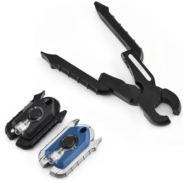 9 In1 Multifunctional Stainless Steel Folding Pliers EDC Outdoor Tools, Specification: Black Pliers + Blue Light