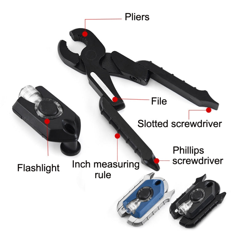 9 In1 Multifunctional Stainless Steel Folding Pliers EDC Outdoor Tools, Specification: Black Pliers + Blue Light