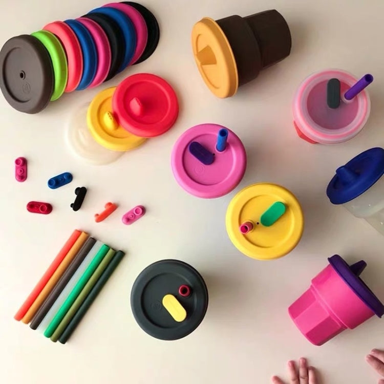 Children Silicone Straw Cups Drop And High Temperature Resistant Water Cups Red Cup + Green Cover(400ml)