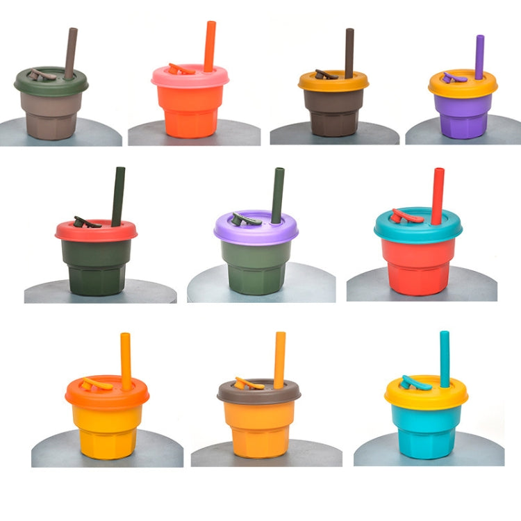 Children Silicone Straw Cups Drop And High Temperature Resistant Water Cups Ink Green Cup + Purple Cover(400ml)