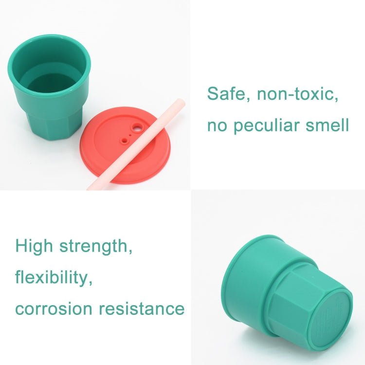 Children Silicone Straw Cups Drop And High Temperature Resistant Water Cups Ink Green Cup + Purple Cover(400ml)