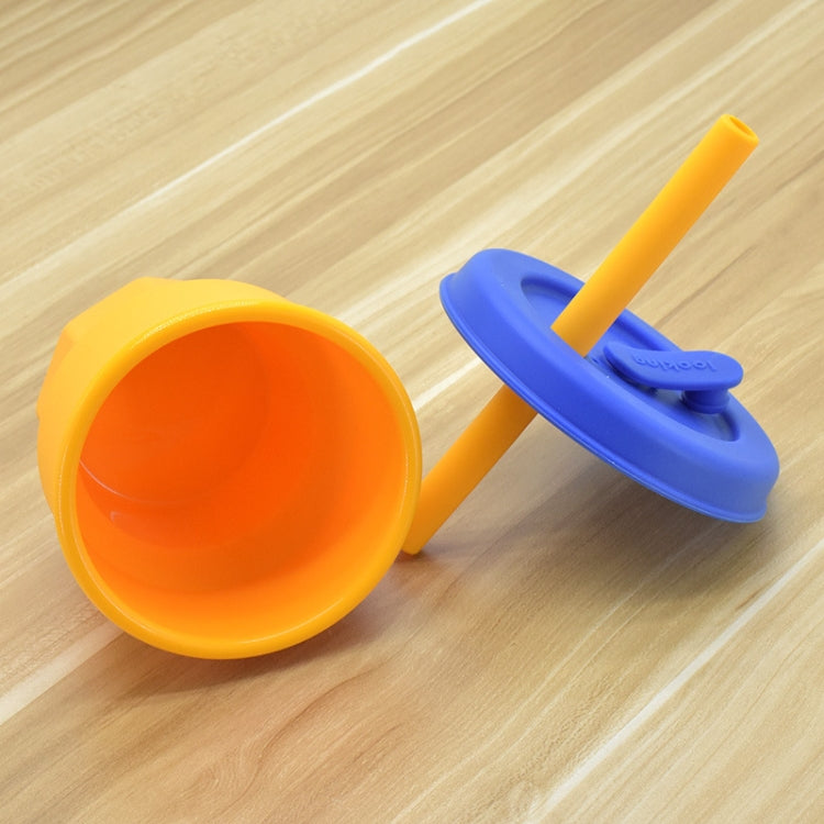 Children Silicone Straw Cups Drop And High Temperature Resistant Water Cups Ink Green Cup + Purple Cover(400ml)