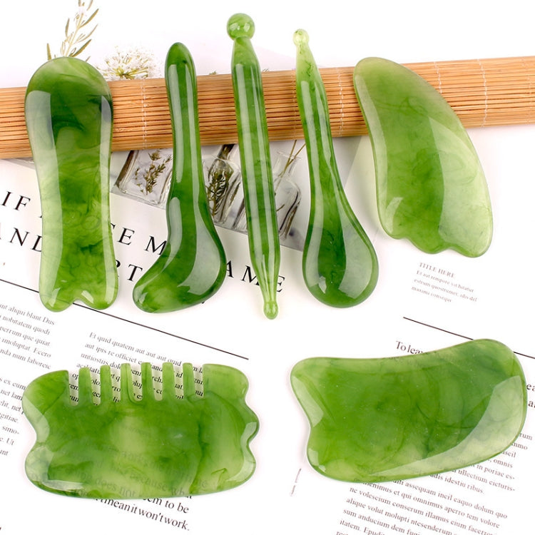 10 PCS Resin Scraping Sheet Massage Facial Tendon Stick Beauty Salon Shave Board Acupuncture Pen, Color Classification: Emerald Green Fish Plate