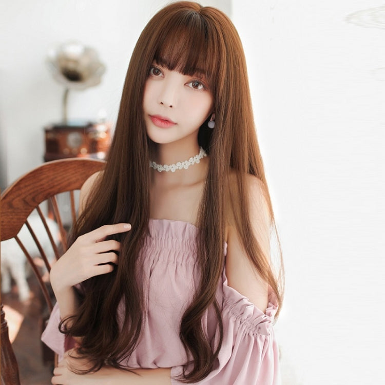 73cm Women Natural Wig Long Wavy Curly Hair With Bangs Chemical Fiber Wig