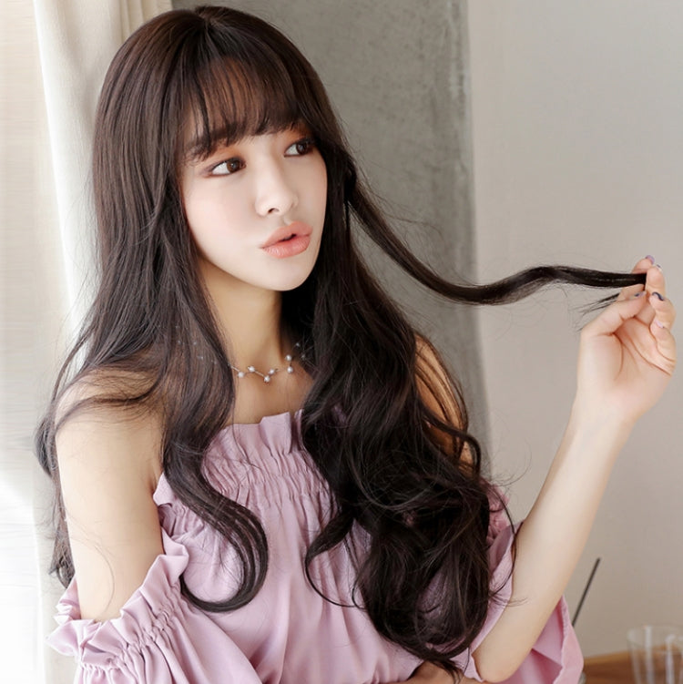 73cm Women Natural Wig Long Wavy Curly Hair With Bangs Chemical Fiber Wig