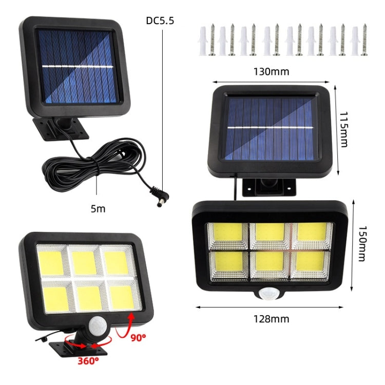 TY06704 128 COB Solar Separated Wall Lamp Outdoor Courtyard Waterproof Human Body Induction Light